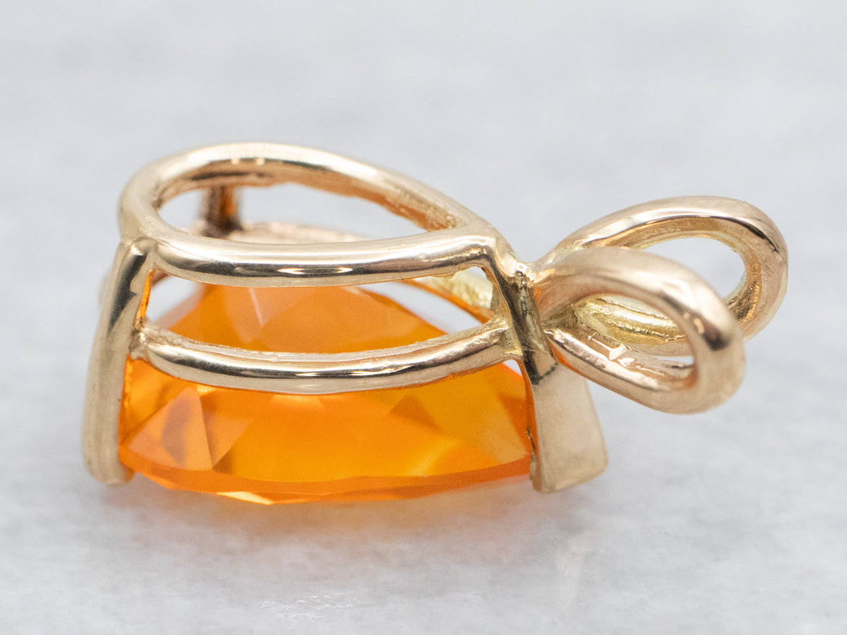 Fire Opal Solitaire Pendant