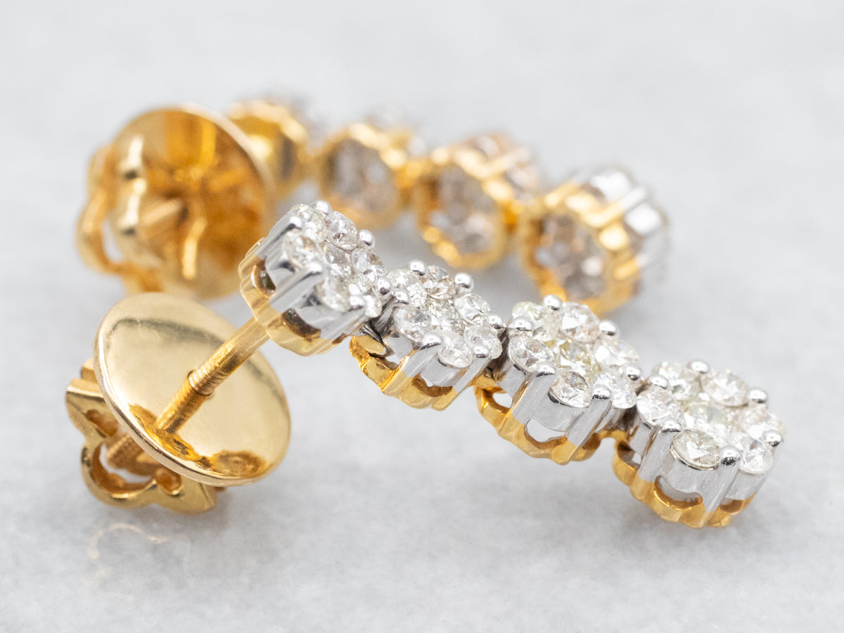 Pendientes colgantes en racimo de diamantes en oro amarillo y blanco de dos tonos