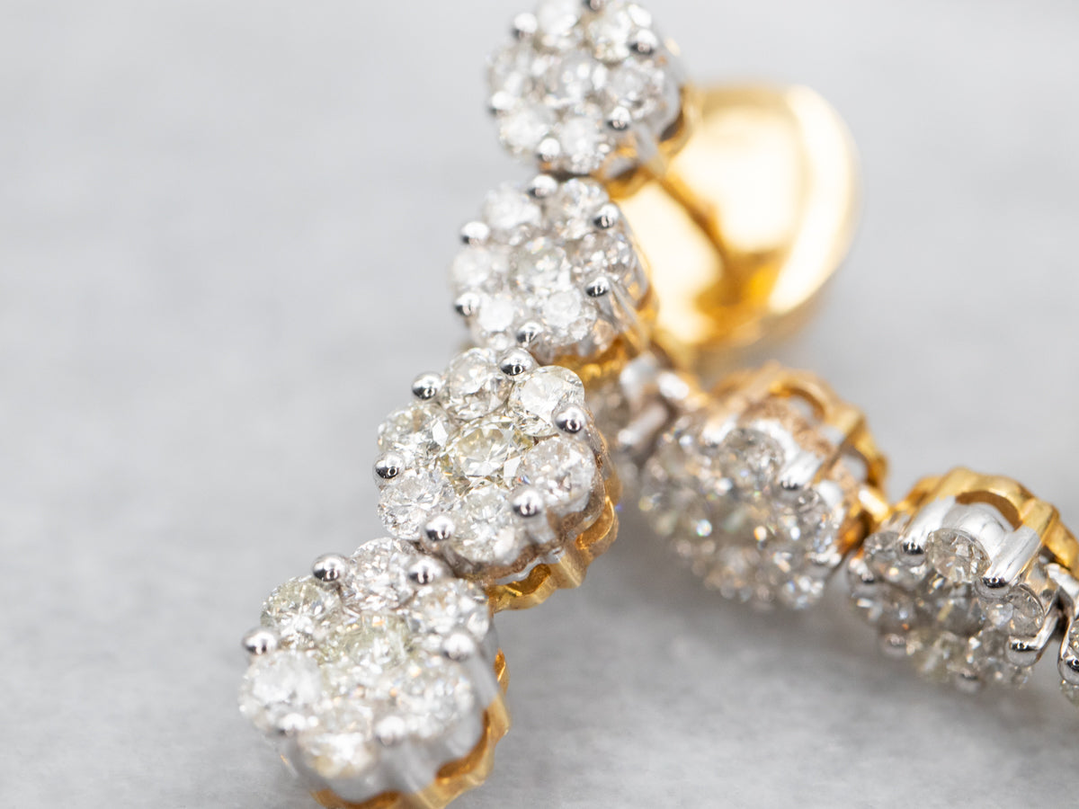 Pendientes colgantes en racimo de diamantes en oro amarillo y blanco de dos tonos