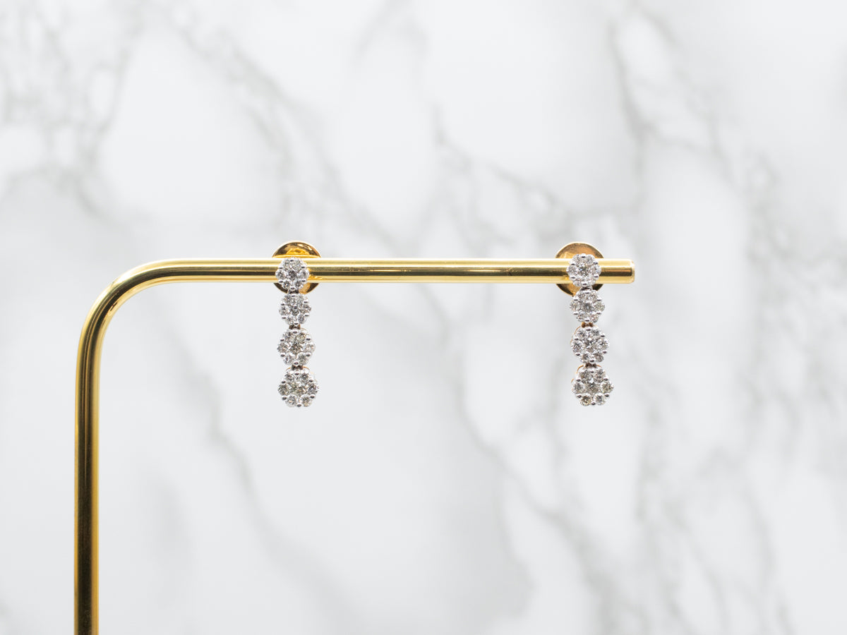 Pendientes colgantes en racimo de diamantes en oro amarillo y blanco de dos tonos