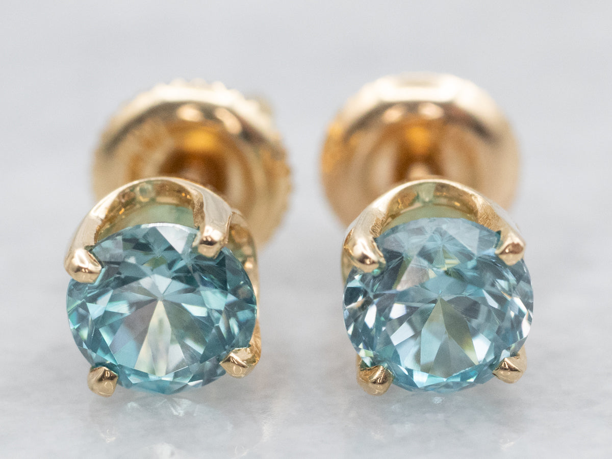 Blue Zircon Solitaire Stud Earrings