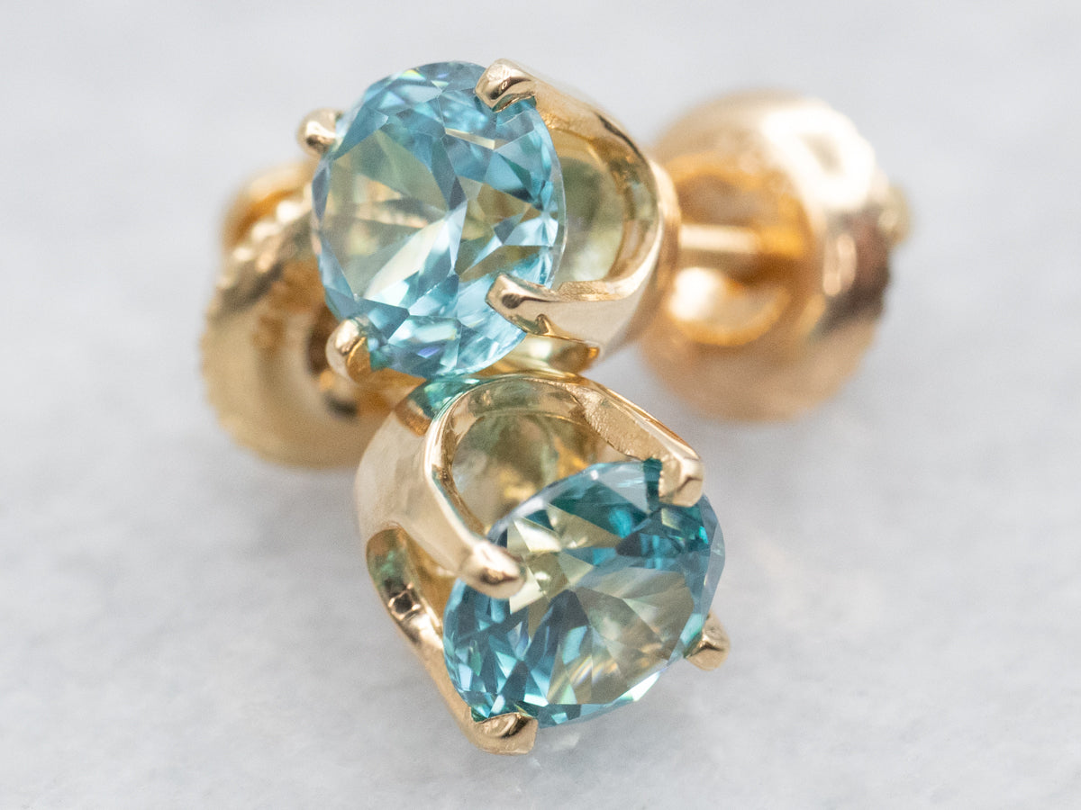 Blue Zircon Solitaire Stud Earrings