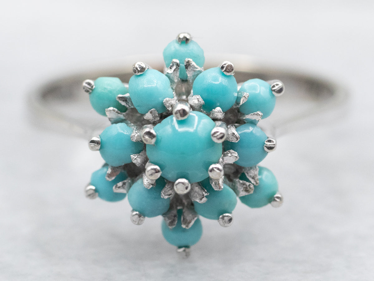 18K White Gold Turquoise Cluster Ring