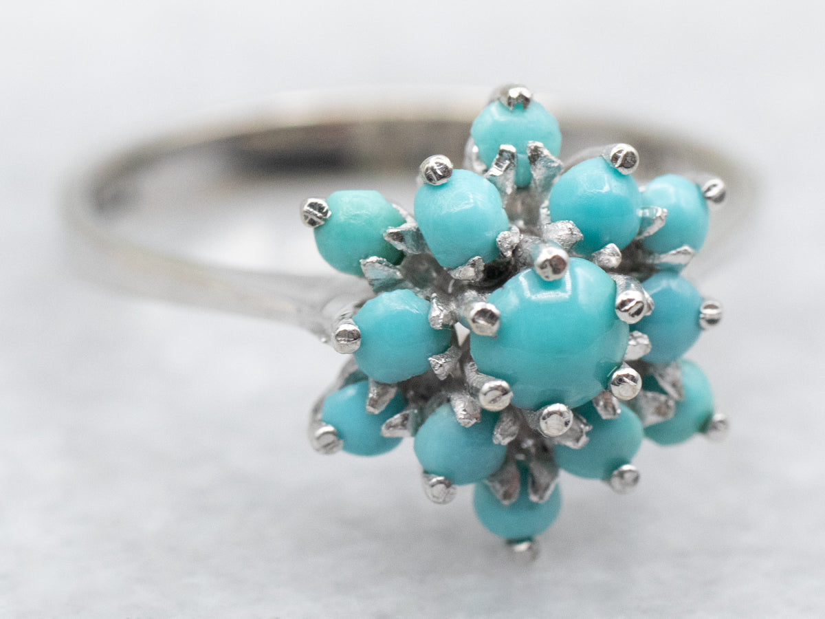18K White Gold Turquoise Cluster Ring