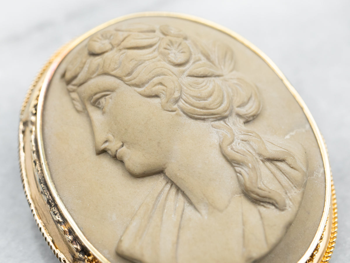Vintage Lava Cameo Brooch