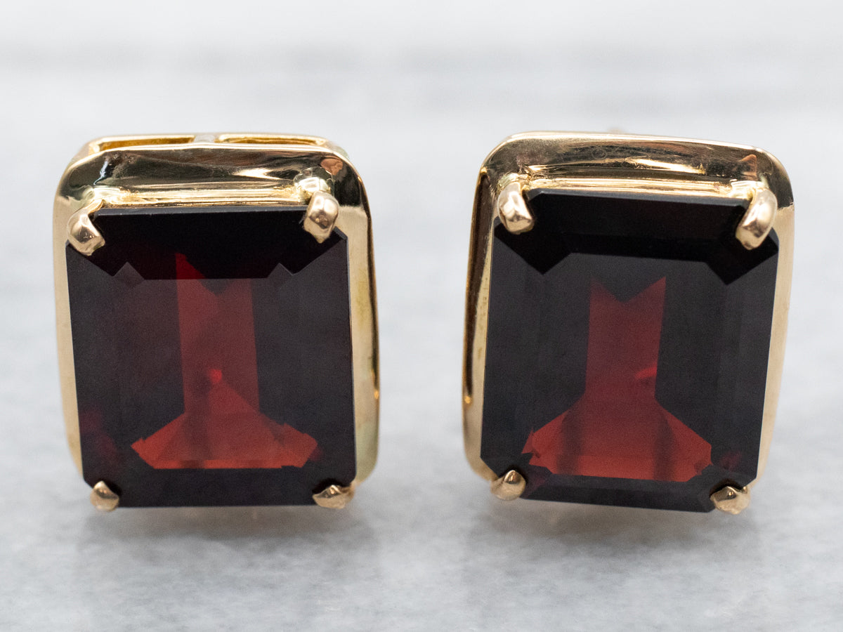 Bold Emerald Cut Garnet Stud Earrings