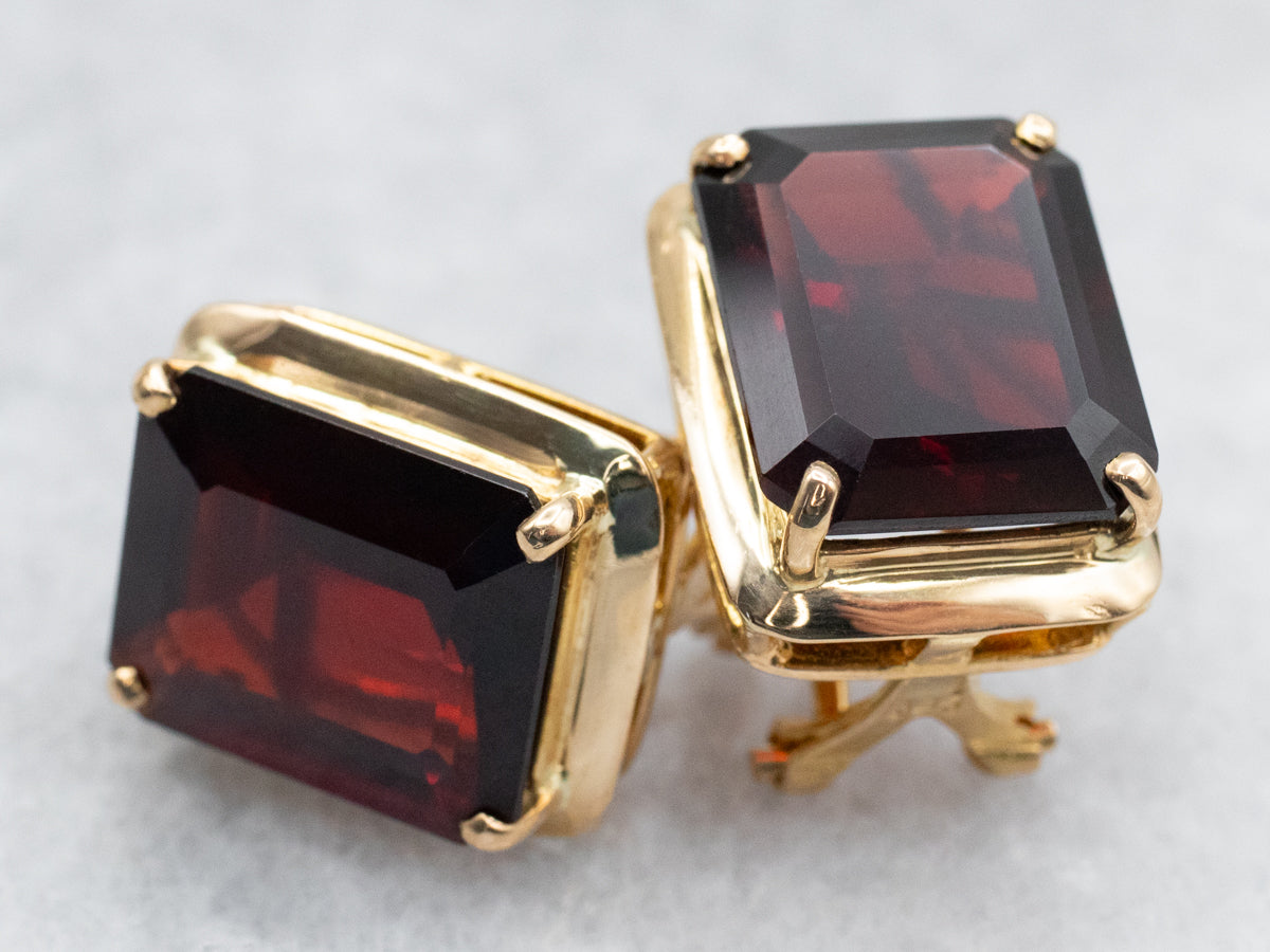 Bold Emerald Cut Garnet Stud Earrings