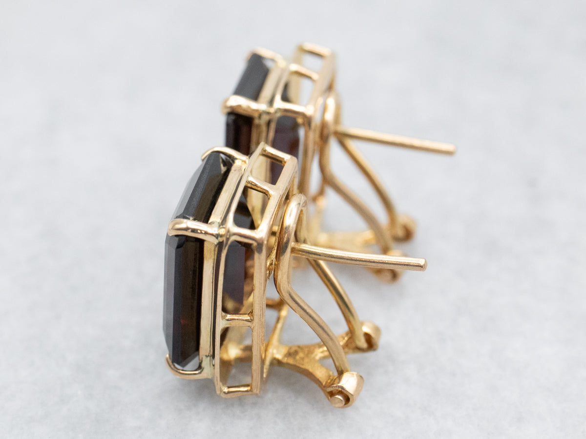 Bold Emerald Cut Garnet Stud Earrings
