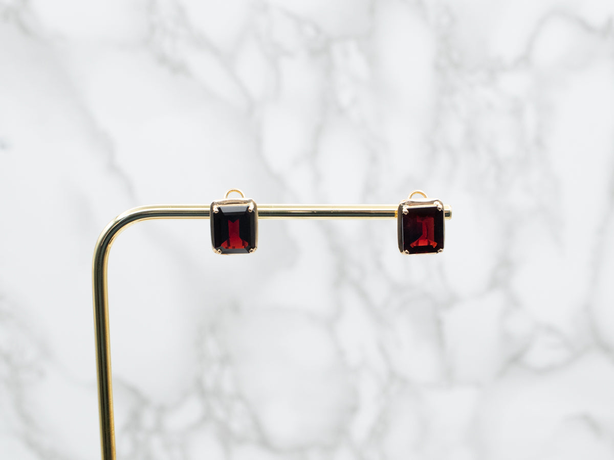 Bold Emerald Cut Garnet Stud Earrings