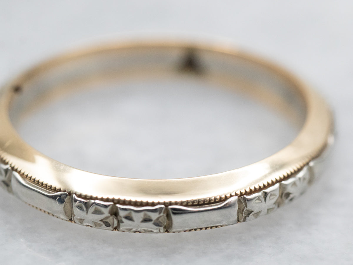 Two Tone Gold Forget-Me-Not Pattern Band