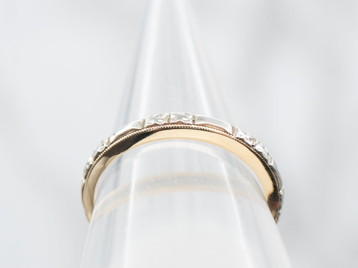 Two Tone Gold Forget-Me-Not Pattern Band