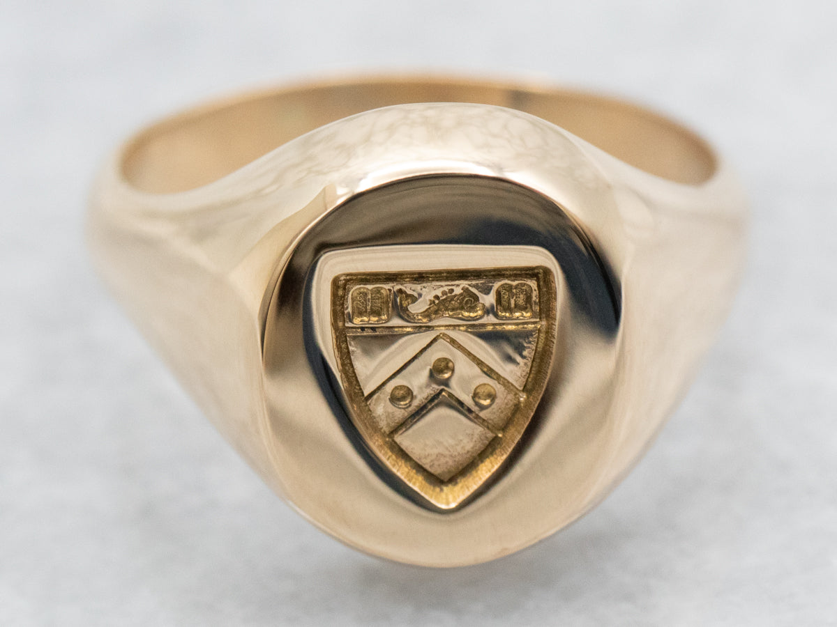 Yellow Gold Shield Crest Signet Ring
