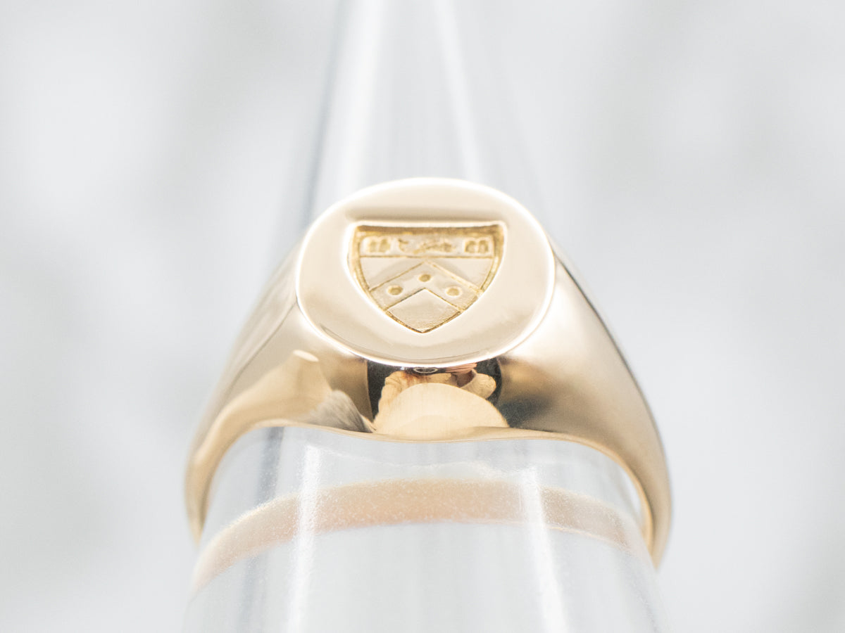 Yellow Gold Shield Crest Signet Ring