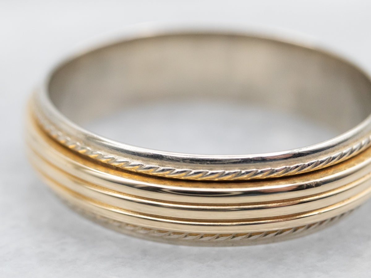 Grooved Wedding Band with Rope Twist Edge