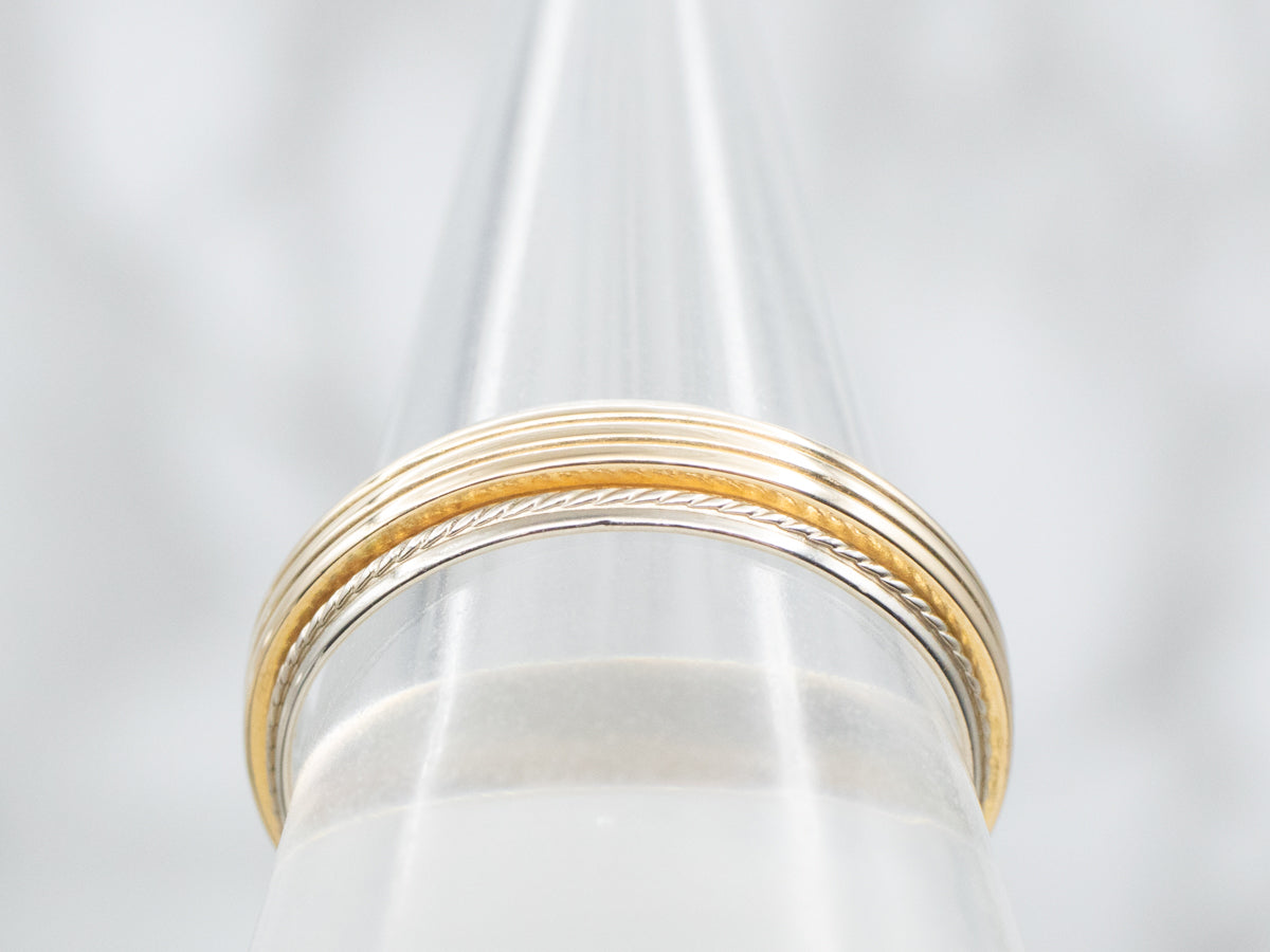 Grooved Wedding Band with Rope Twist Edge