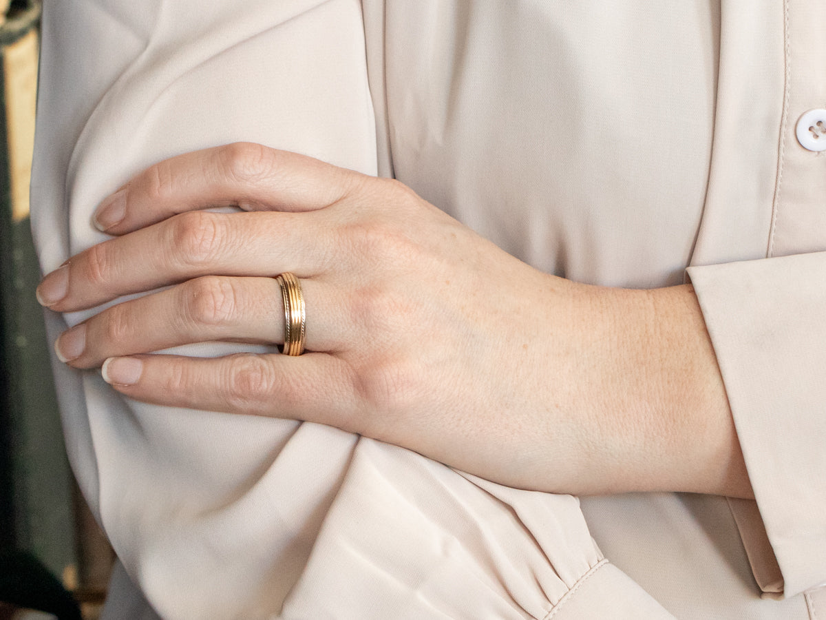 Grooved Wedding Band with Rope Twist Edge