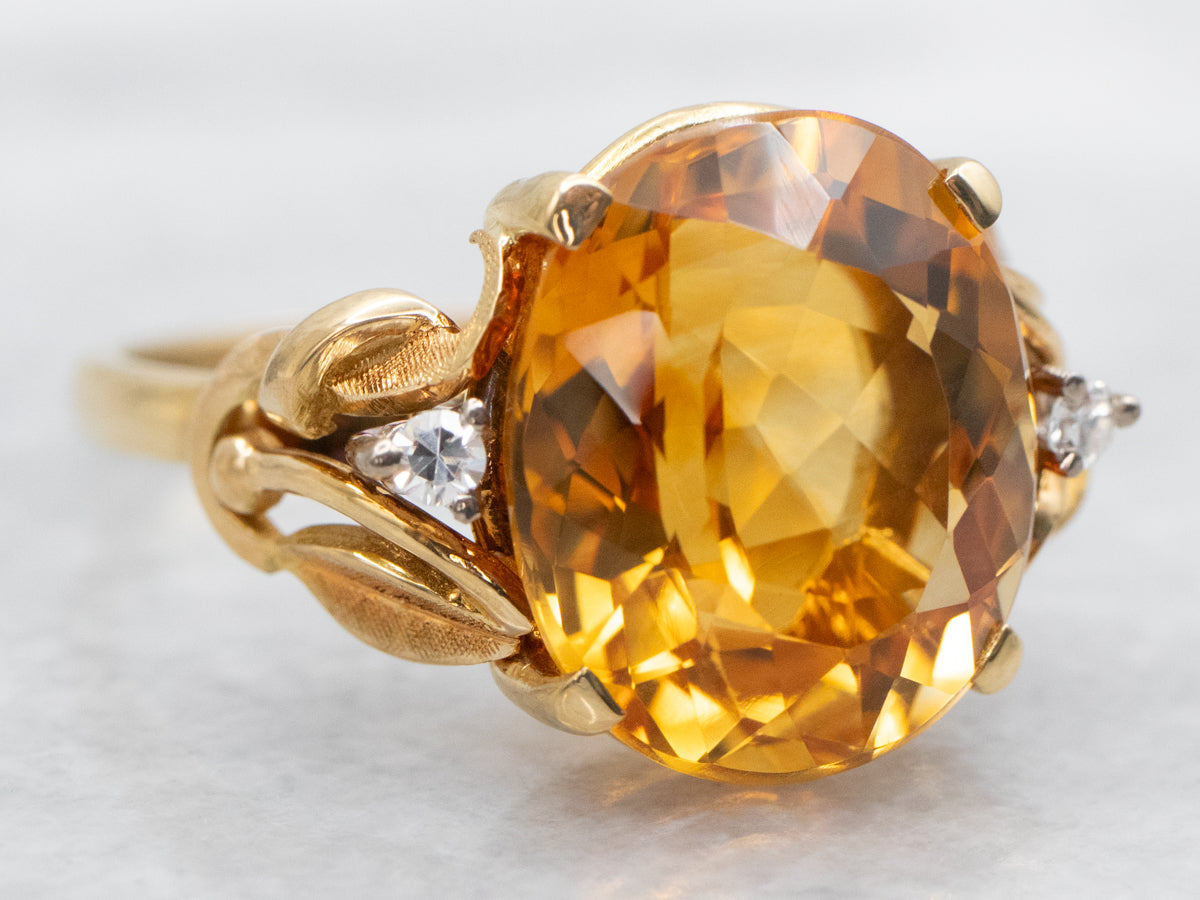 Citrine and Diamond Cocktail Ring