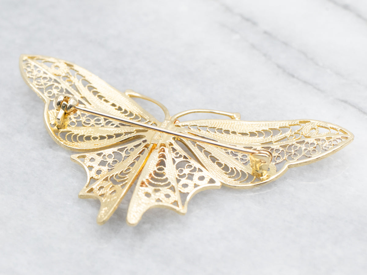 Pretty Gold Filigree Butterfly Brooch