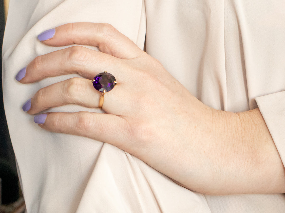 East to West Amethyst Solitaire Ring