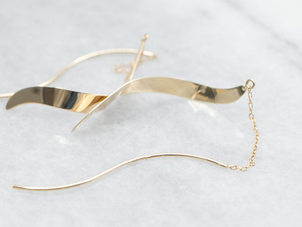 Yellow Gold Twisted Ribbon-Like Threader Earrings - Market Square Jewelers