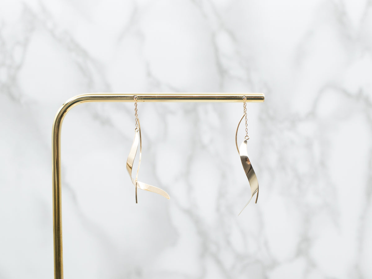 Yellow Gold Twisted Ribbon-Like Threader Earrings
