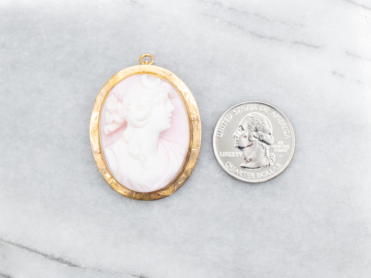 Mid-Century Pink Shell Cameo Pendant or Pin