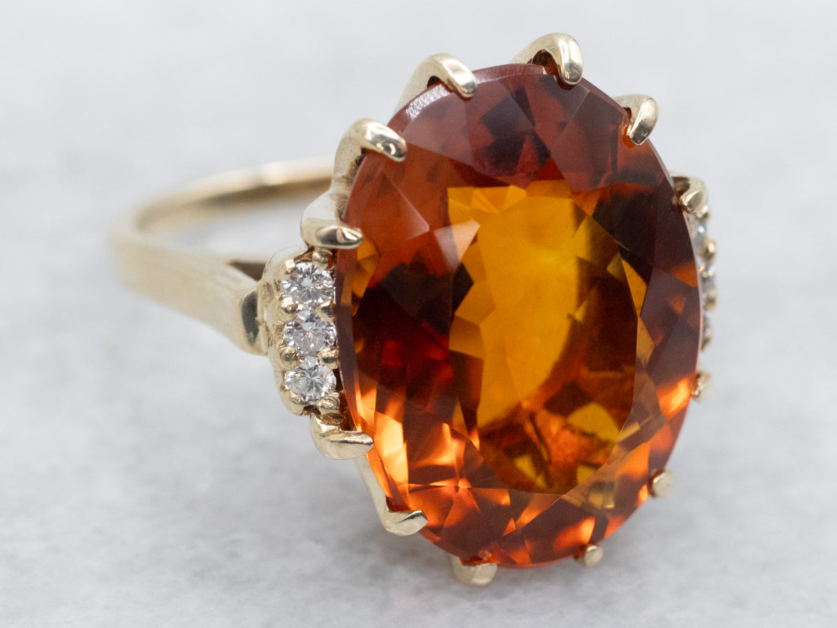 Citrine and Diamond Cocktail Ring