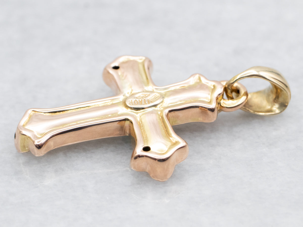 Italian Gold Cross Pendant with Turquoise Accent