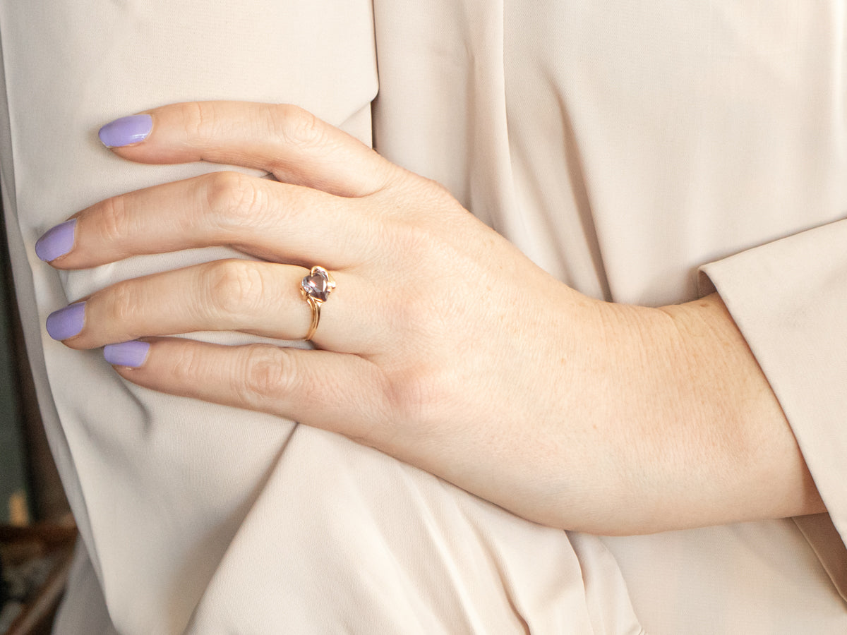 Yellow Gold Heart Shaped Synthetic Alexandrite Solitaire Bypass Ring