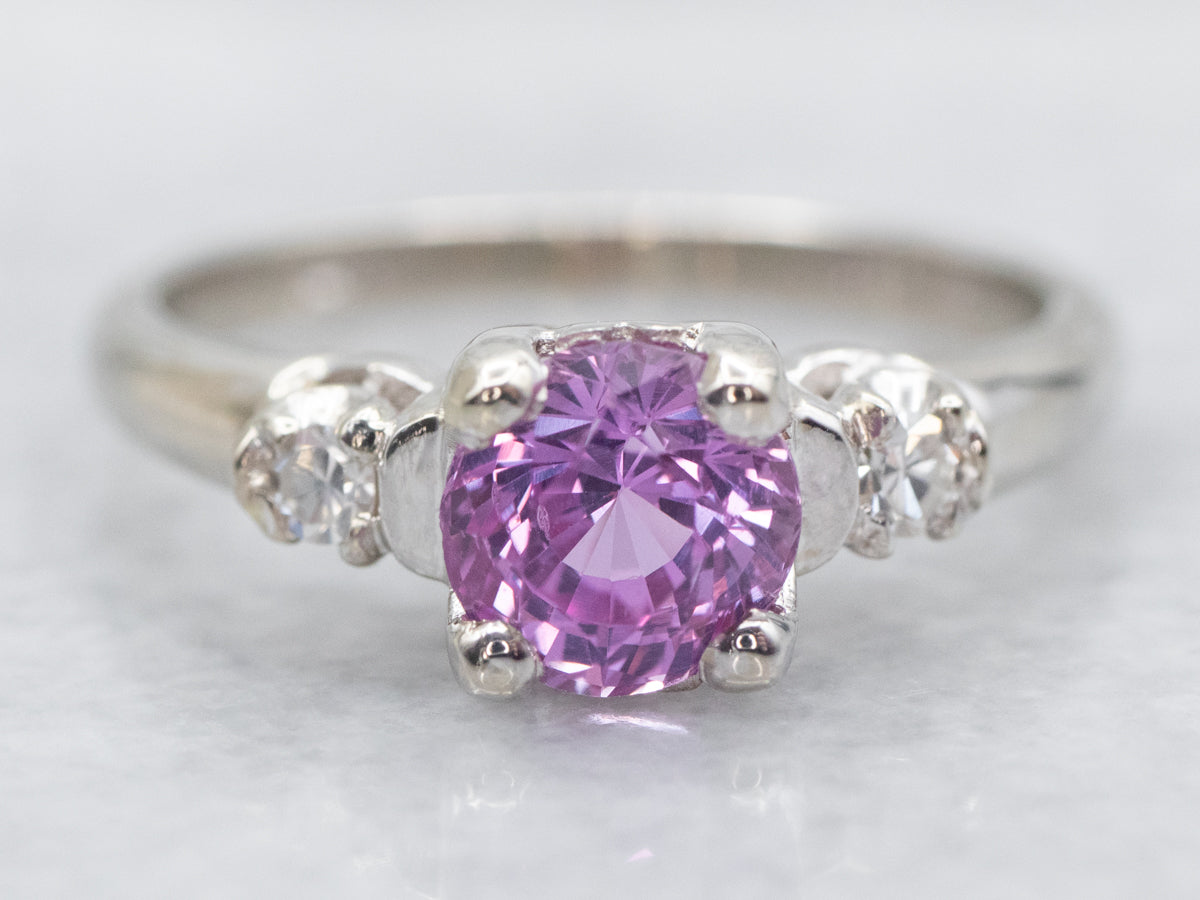 Three Stone Pink Sapphire and Diamond Ring