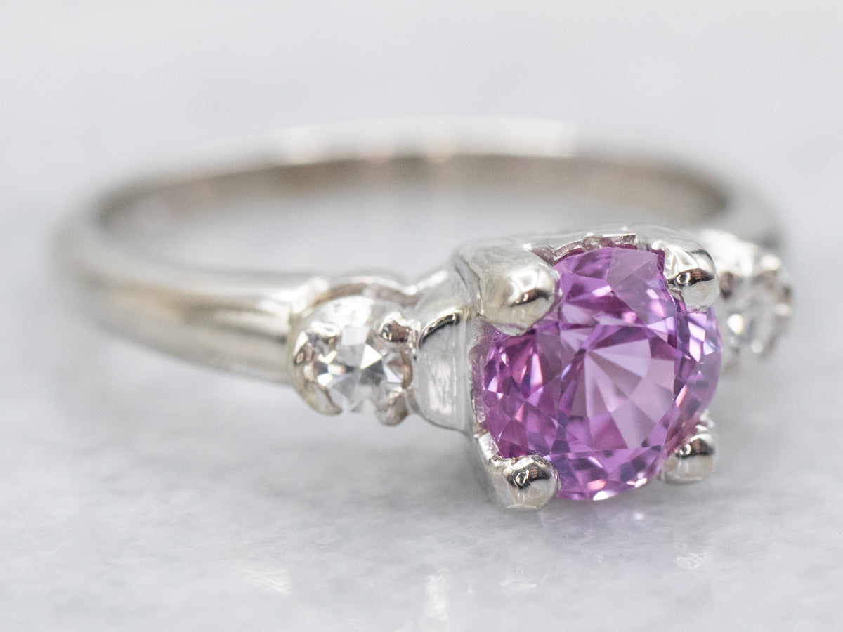 Three Stone Pink Sapphire and Diamond Ring