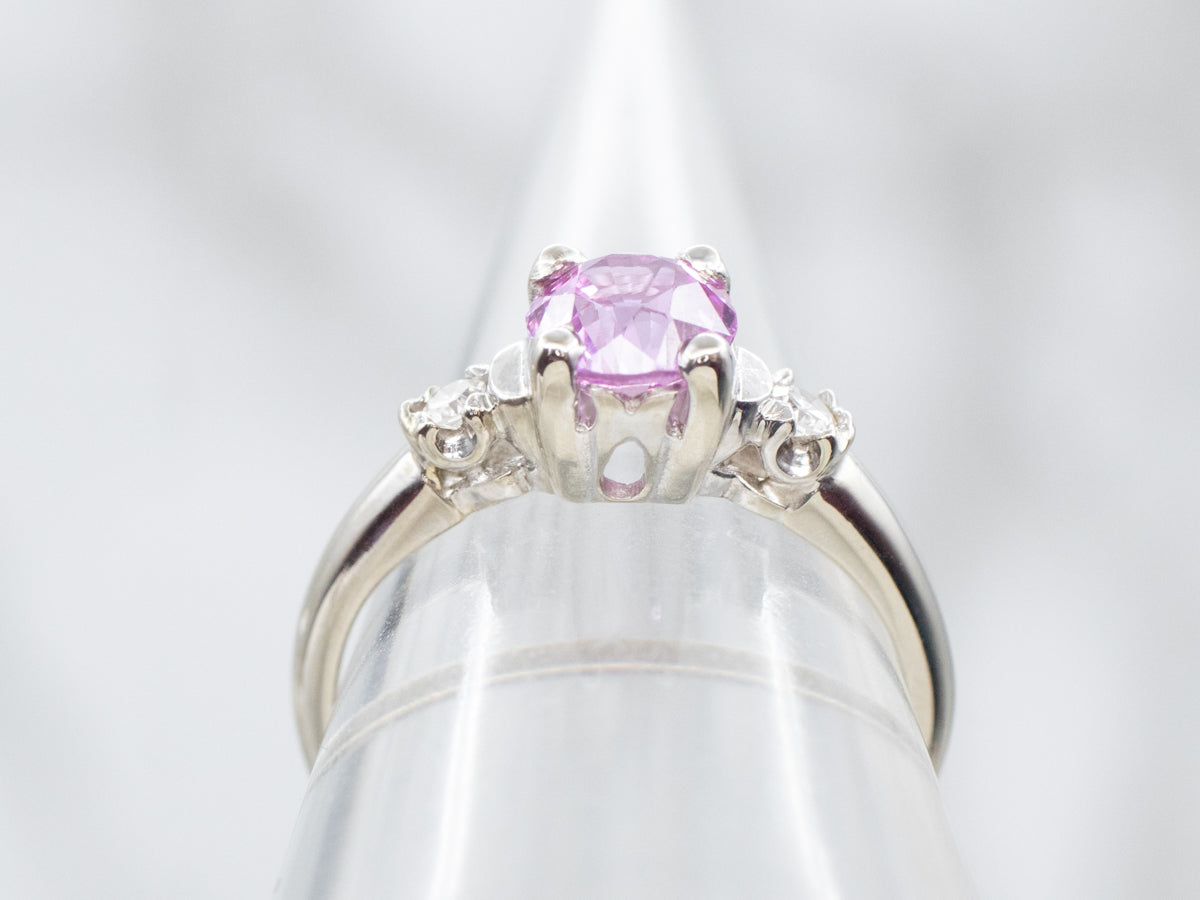 Three Stone Pink Sapphire and Diamond Ring