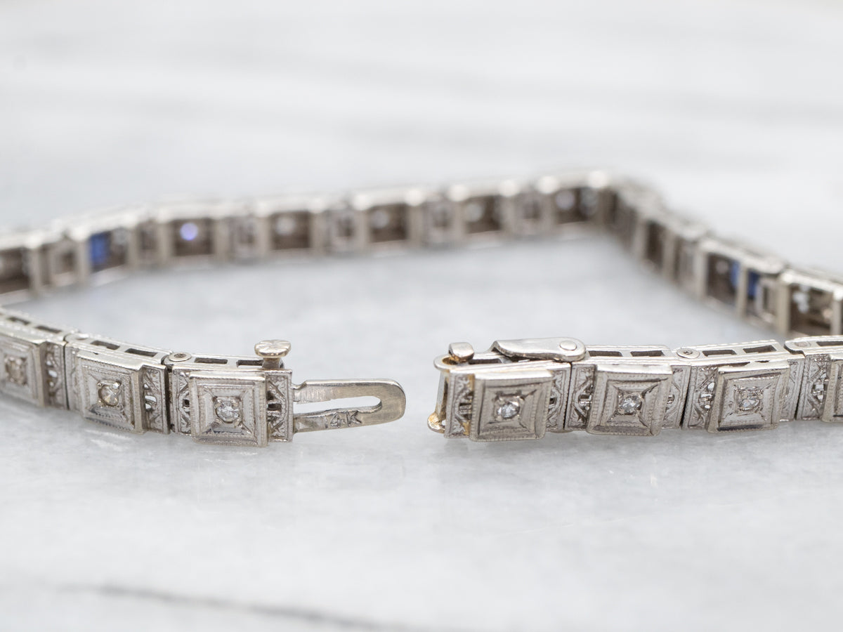 Antique Art Deco Diamond and Synthetic Sapphire Bracelet