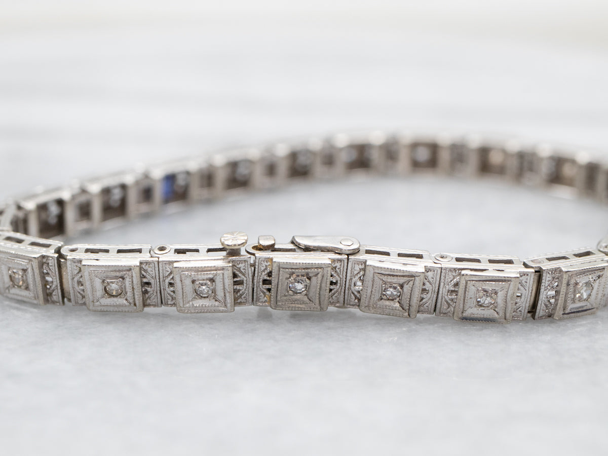 Antique Art Deco Diamond and Synthetic Sapphire Bracelet
