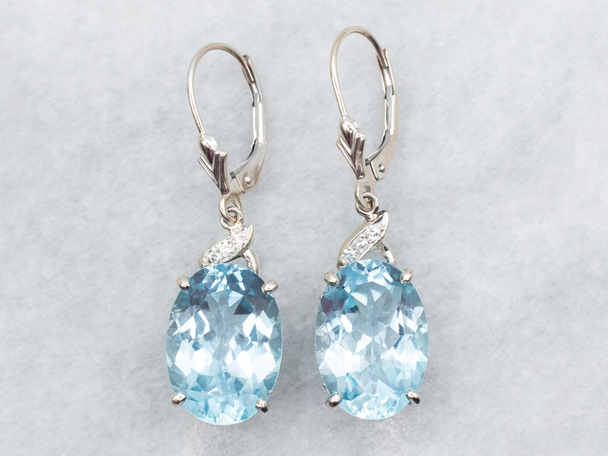 Vintage Style Blue Topaz & Zircon Chandelier Earrings – 18K White Gold Plated
