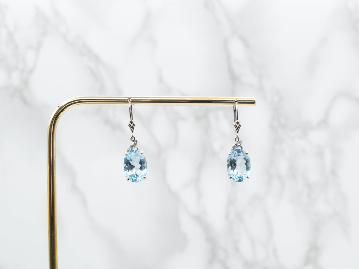 Galaxy Gold 14K White Gold Blue Topaz Drop Necklace & Earrings Set - Genuine Gemstone Jewelry