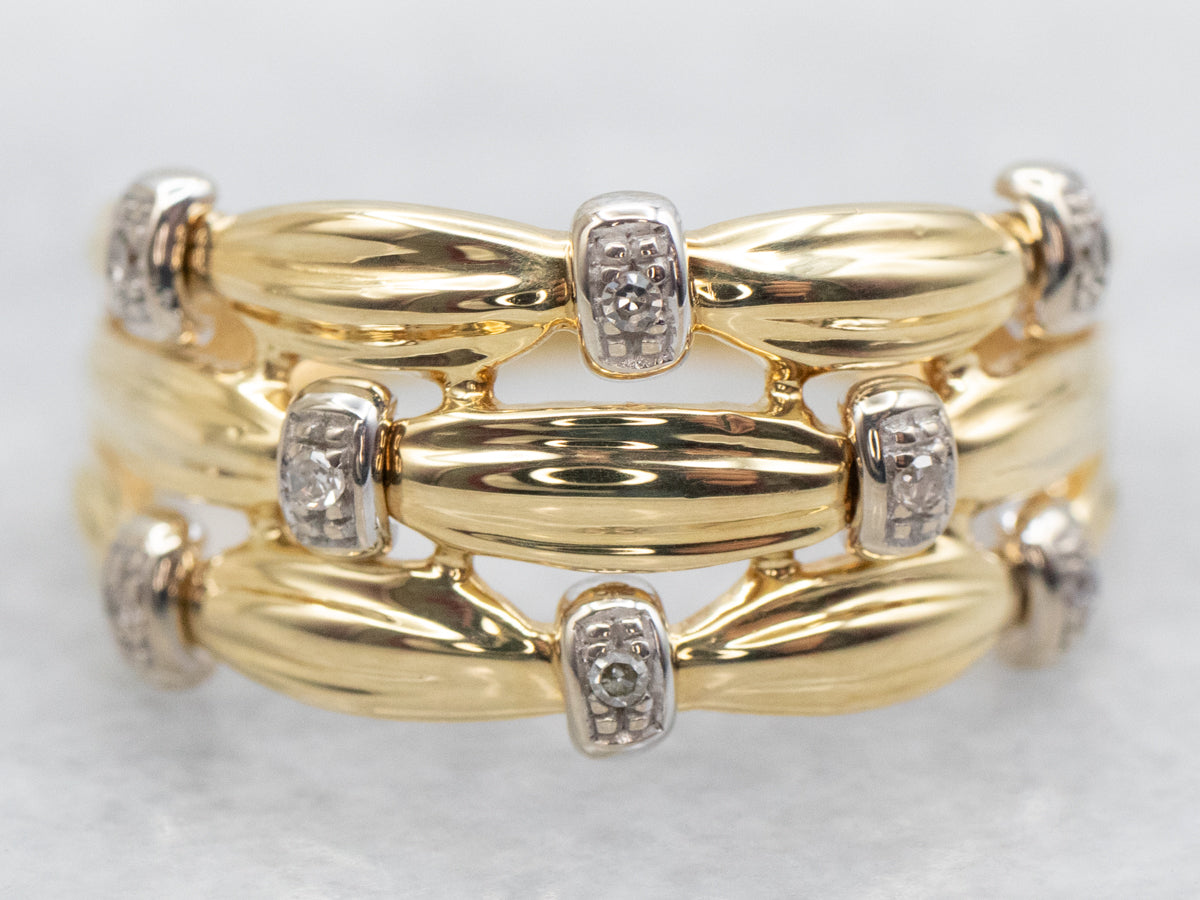 Wide Two Tone Gold Diamond Band