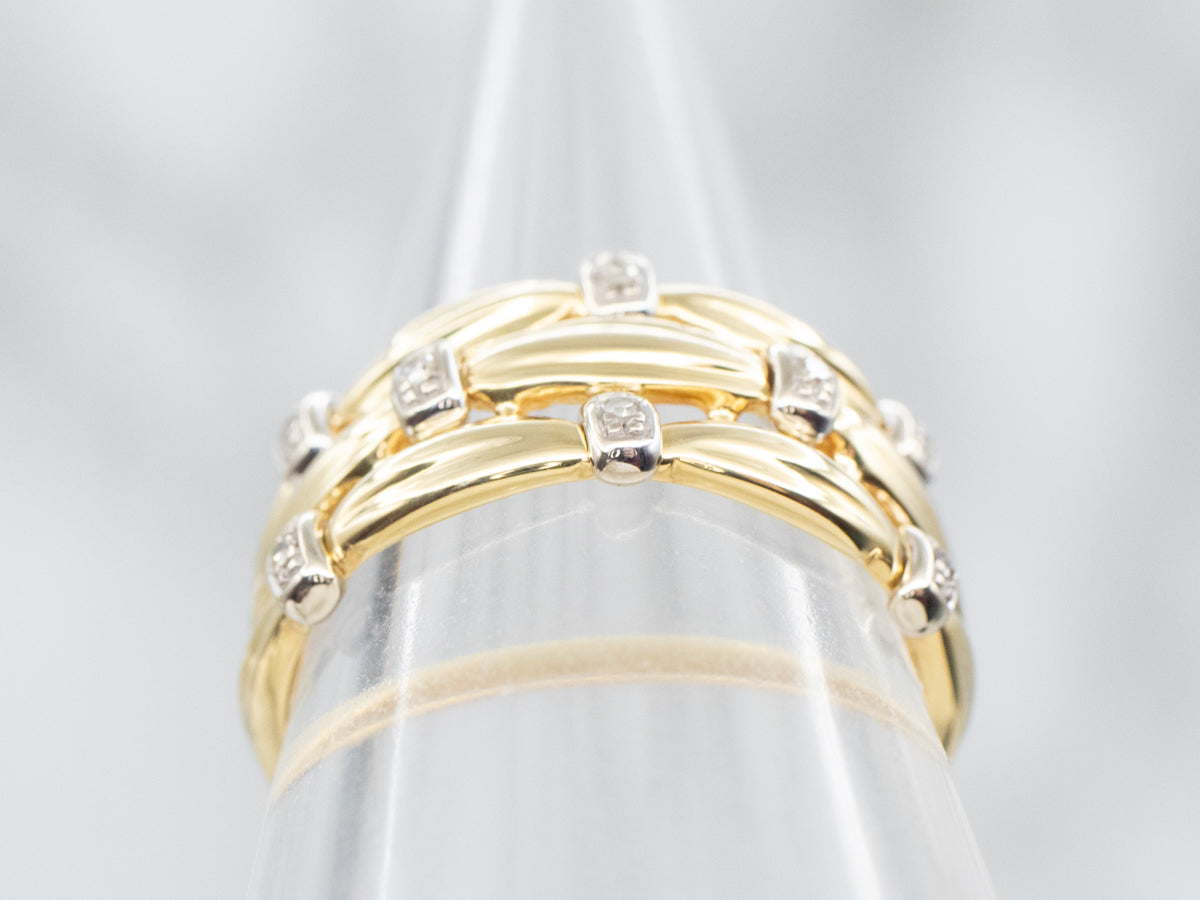 Wide Two Tone Gold Diamond Band