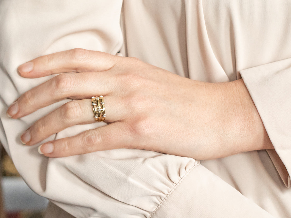 Wide Two Tone Gold Diamond Band