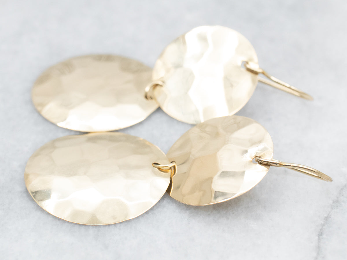 Hammered Gold Disc Drop Hoops