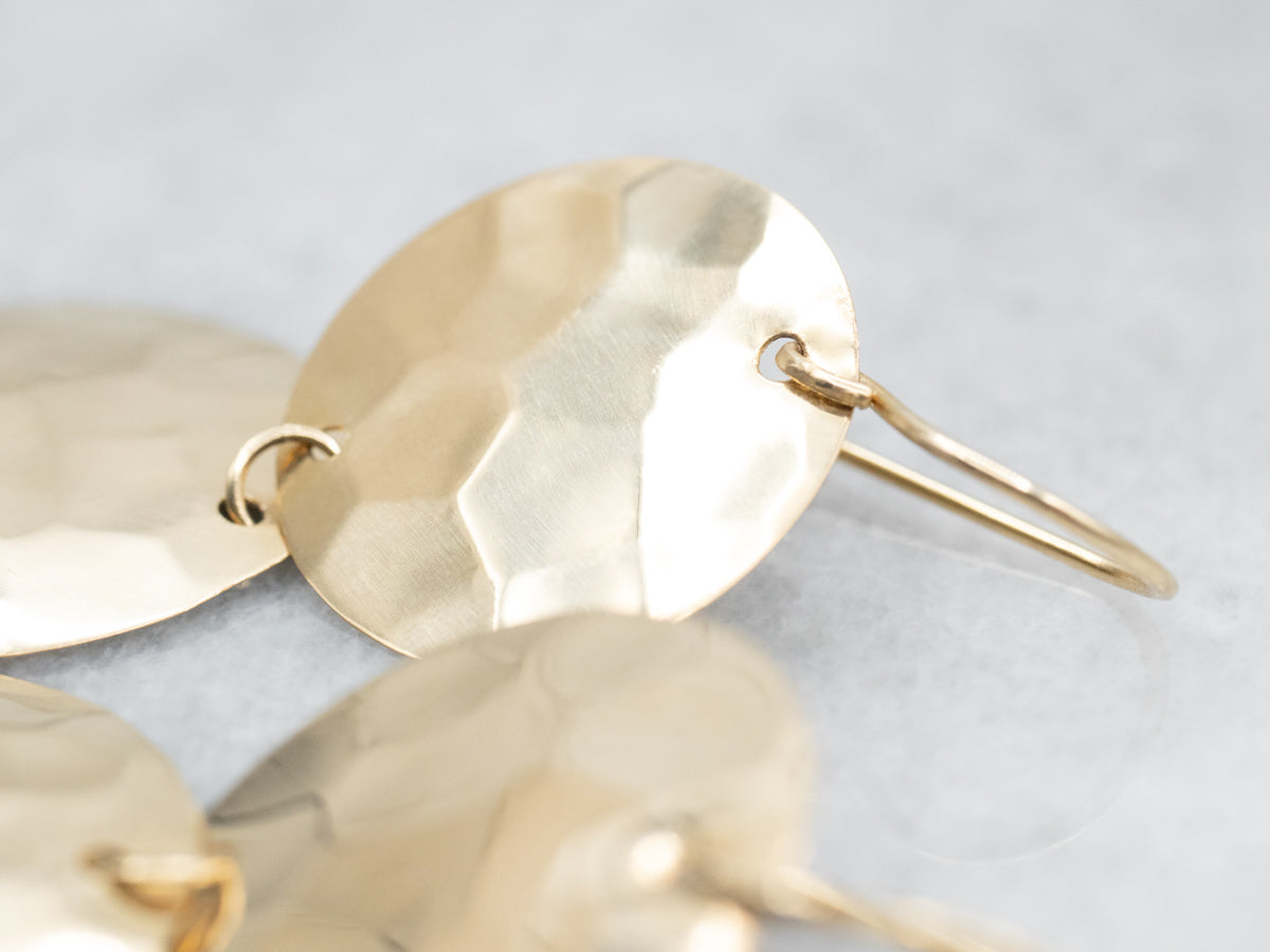 Hammered Gold Disc Drop Hoops