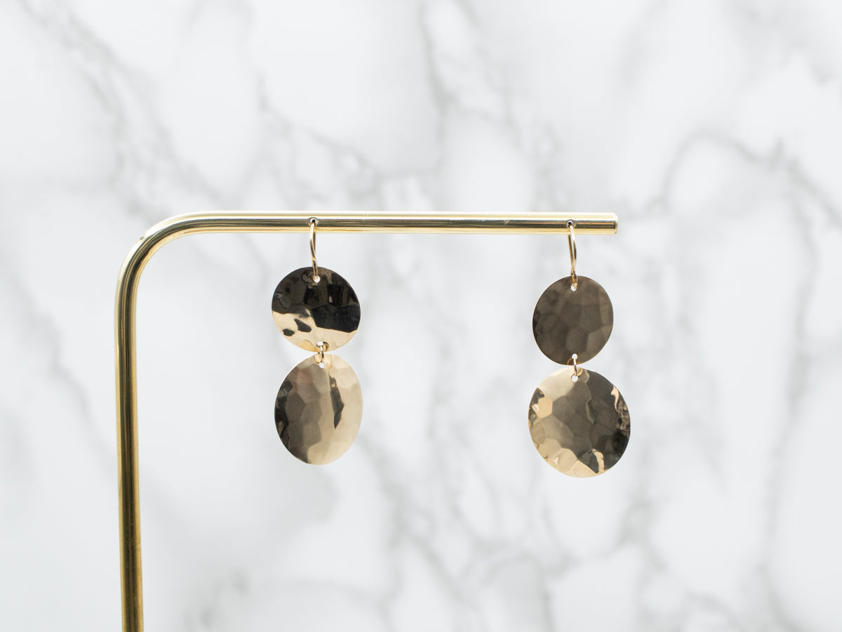 Hammered Gold Disc Drop Hoops