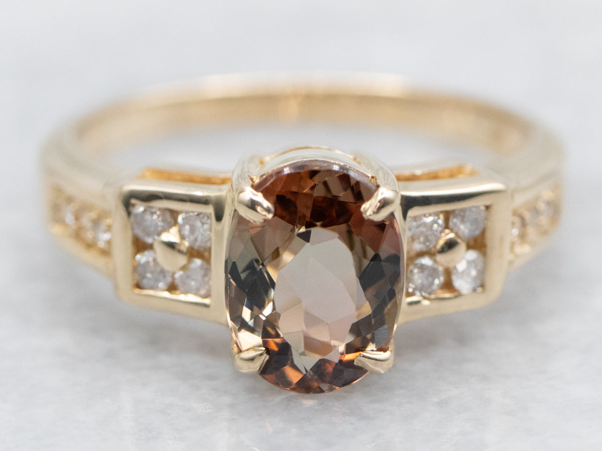 Oval Cut Andalusite and Diamond Ring