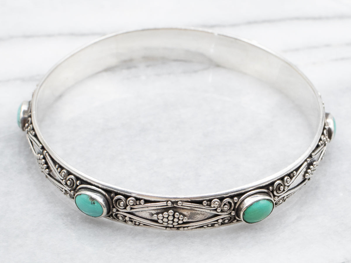 Boho Sterling Silver Turquoise Bangle Bracelet Boho Sterling Silver Turquoise Bangle Bracelet