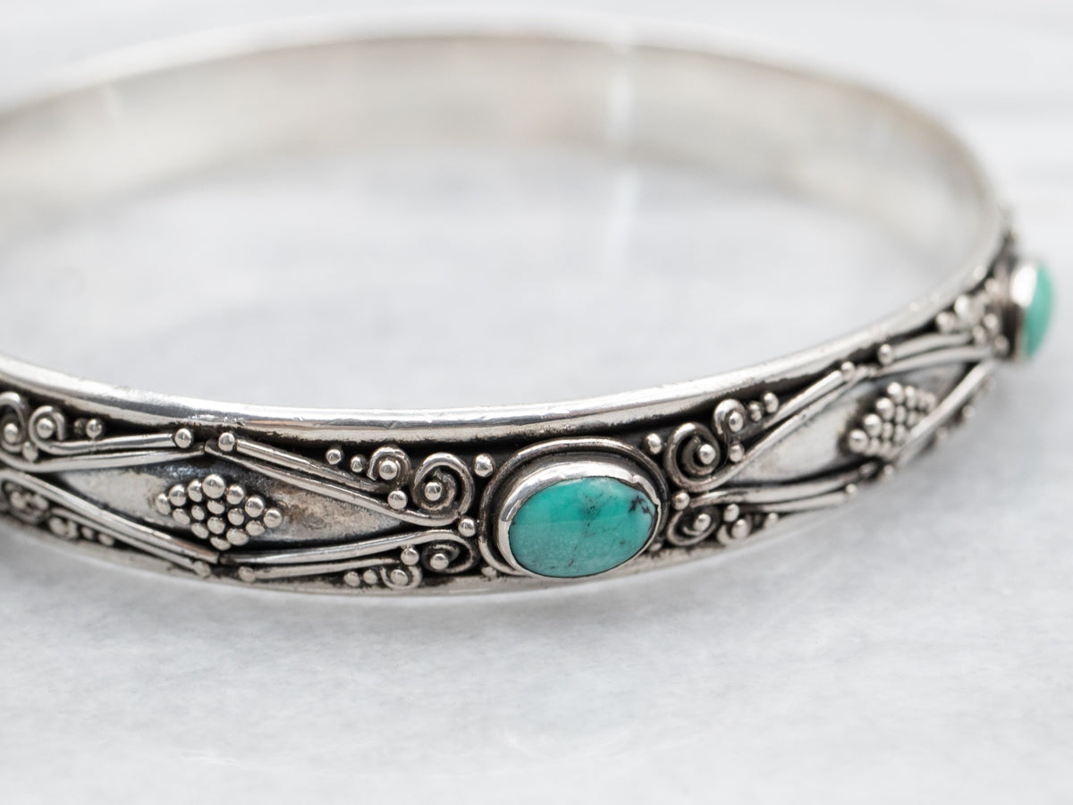 Boho Sterling Silver Turquoise Bangle Bracelet