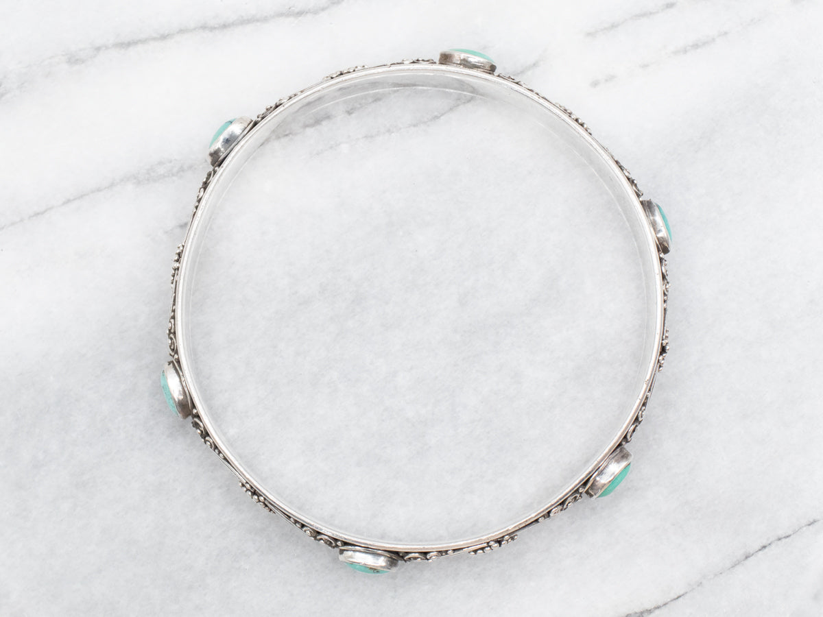 Boho Sterling Silver Turquoise Bangle Bracelet