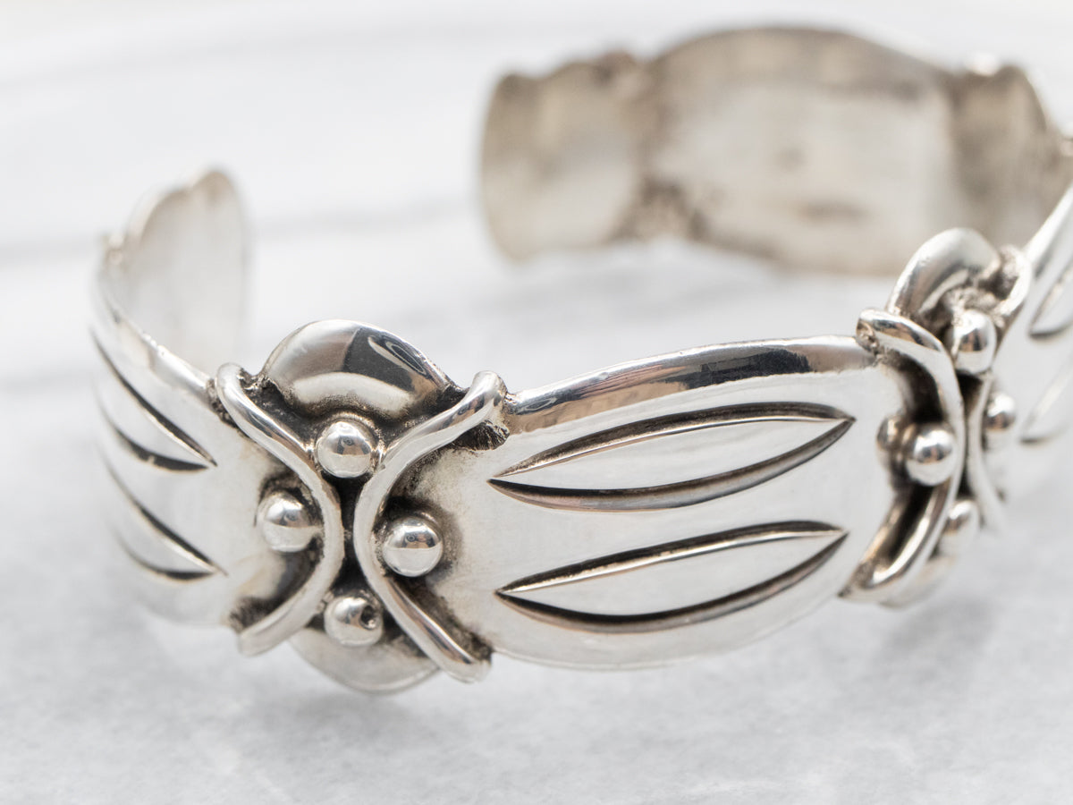 Sterling Silver Bold Motif Taxco Cuff Bracelet