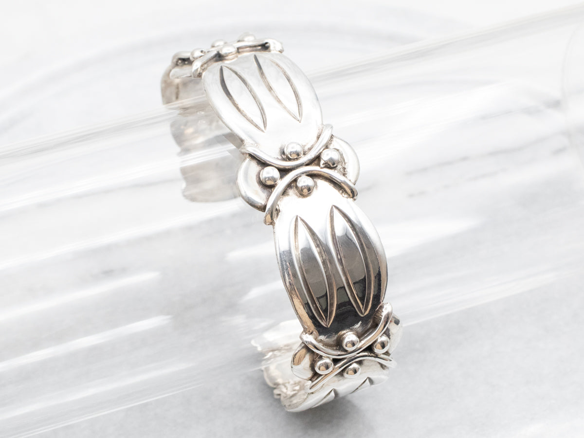 Sterling Silver Bold Motif Taxco Cuff Bracelet