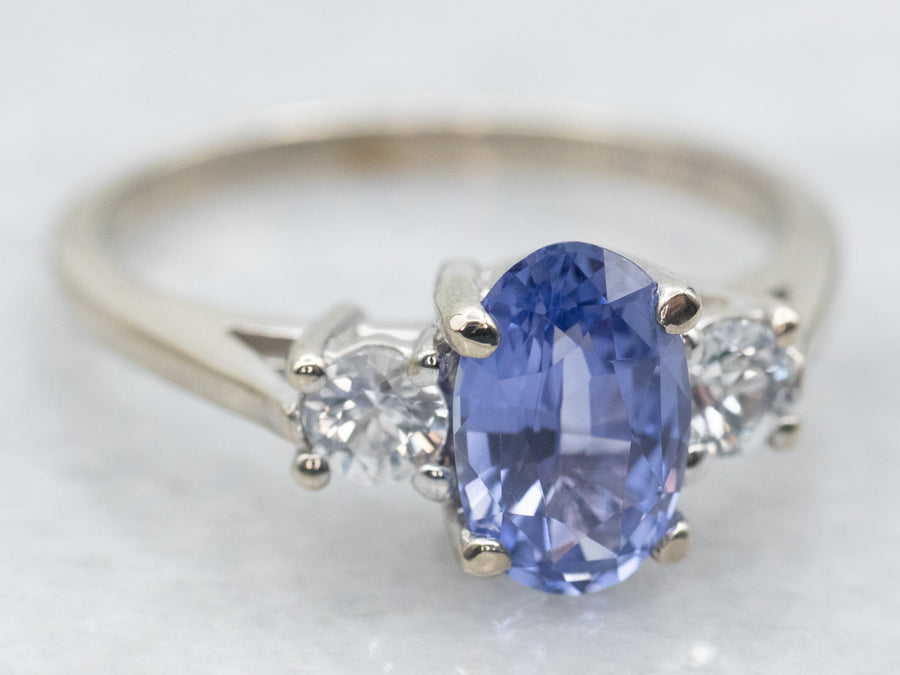 Indigo and White Sapphire Engagement Ring