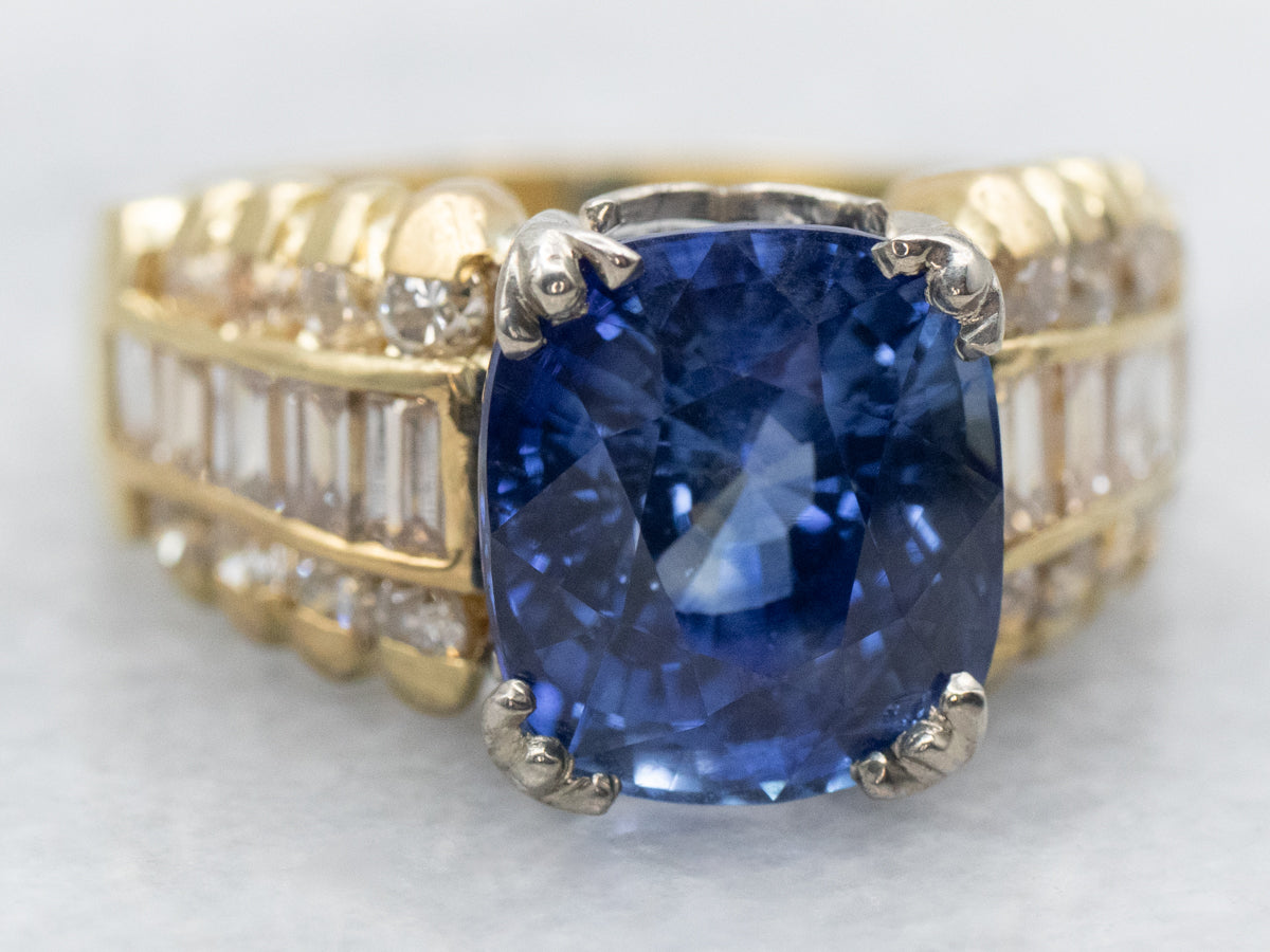 Modern Sapphire and Diamond Anniversary Ring
